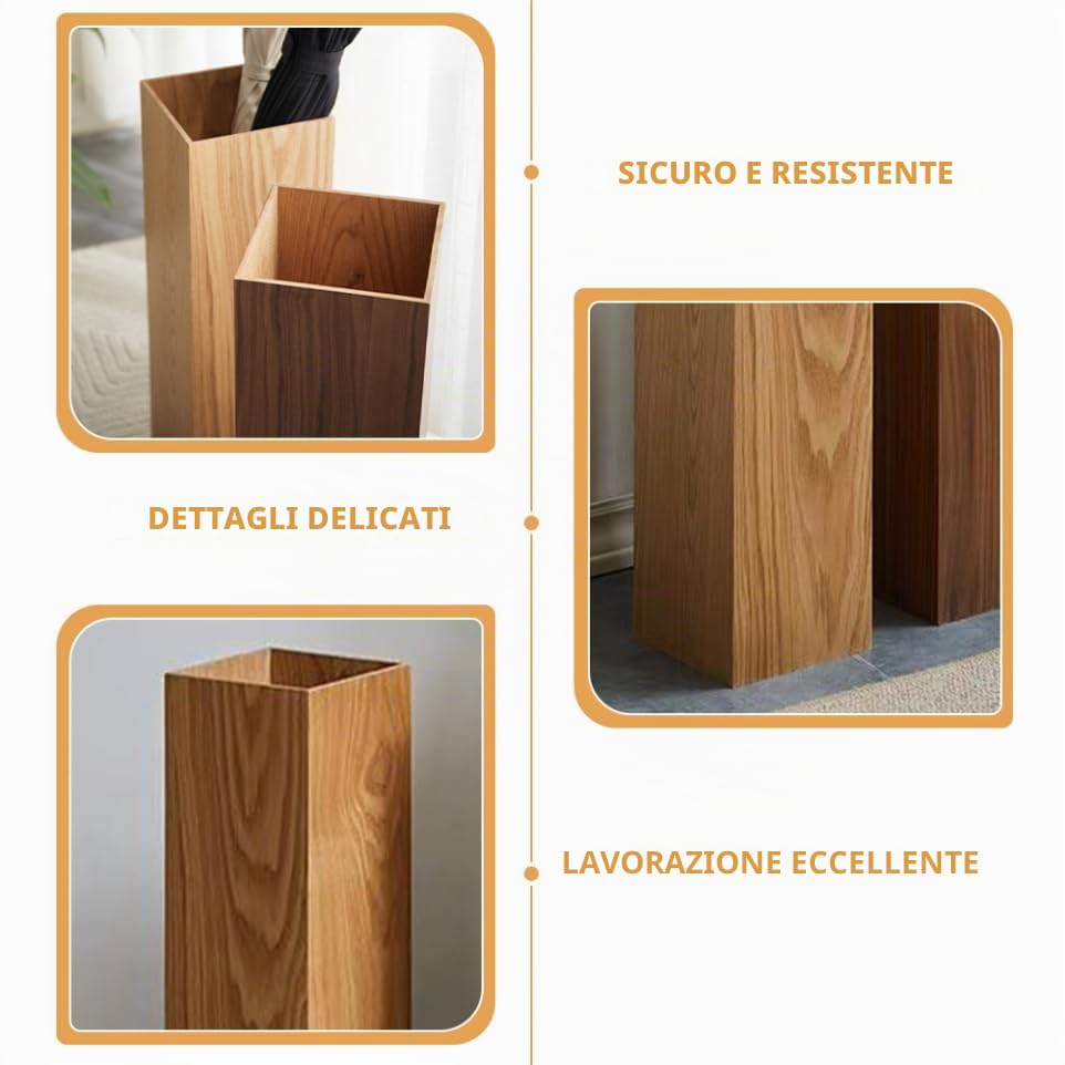 MAGICLULU Portaombrelli in Legno Khaki Per Interni Ed Esterni Cestino Organizer Per Ombrelli Stile Retro Per Casa E Giardino