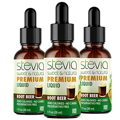 Root Beer Premium Quality Stevia Drops. Organic Liquid Stevia, Sugar Substitute, Naturally Sweet, Non-Bitter, 0 Calorie, 0 Carb, Non-Gmo, Diabetic & Keto Friendly (1Oz) Glass Bottles (Pack Of 3) #TOP5