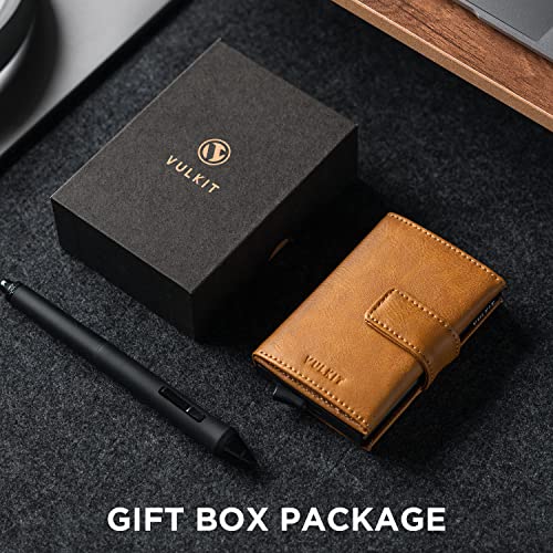 Image of VULKIT Pop Up Wallet, Genuine Leather Automatic Credit Card Holder Wallet RFID Blocking Bifold Pocket Wallet with Banknote Slot for Women Men, Tan, Standard, Minimalist