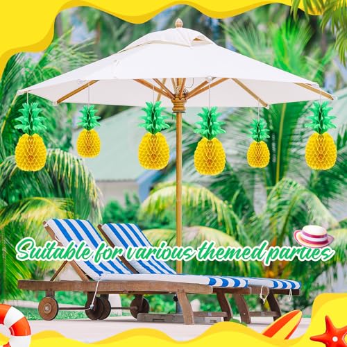 Image of Blulu 14 Inch Pineapple Honeycomb Centerpieces Tissue Paper Pineapple Table Hanging Decorations for Tropical Luau Hawaiian Jungle Party Supplies Favor(20 Pcs)