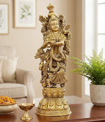 Estatua grande de Radha Krishna de latón 21 pulgadas miniatura 2