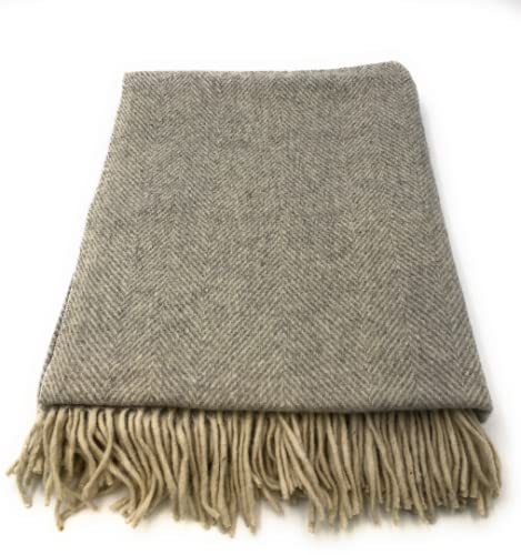 Highland tweed Wool blend Herringbone Blanket Throw - Rugs (Silver)