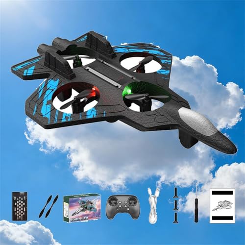 mashaop RC Stunt Fighter Jet Toy for Kids with 360° Flips & LED Lights, Remote-Controlled Fighter Jet, Christmas Remote Control Helicopter for Kids Adults (Blue)