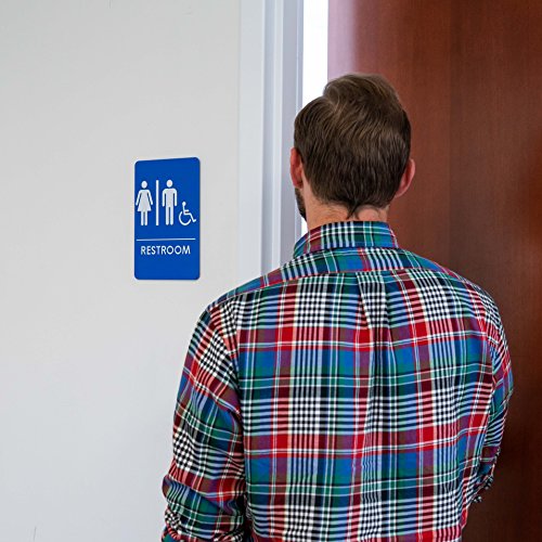 Made In Usa | Unisex Handicap Restroom Sign, Ada-Compliant Bathroom Door Sign For Offices, Businesses, And Restaurants - | 3-Pack #TOP5