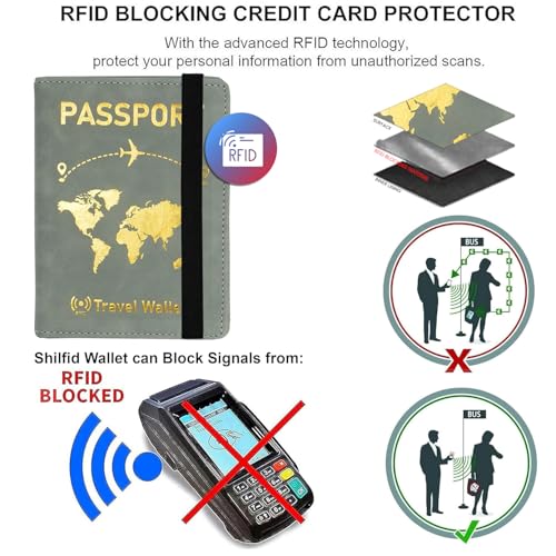 Image of Storite 2Pk RFID Blocking PU Leather Passport Holder,14.5x10.5Cm Gold Grey | Travel Wallet Organiser, For Men & Women, Travel Document Organiser