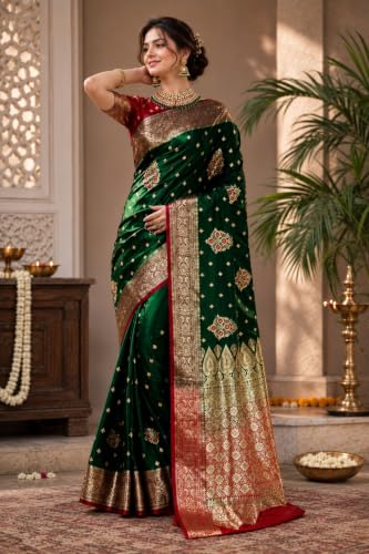 BANDRAGIRLS Women's Green Kanjivaram Silk Saree - Image 3