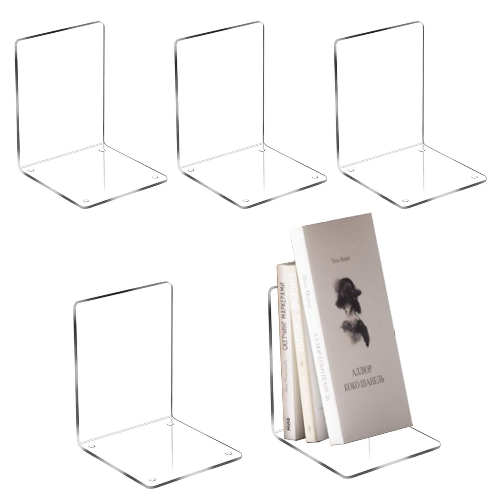 duisoad 4 Piezas Sujetalibros Acrílicos Transparentes, Juego de Sujetalibros Sujetalibros de Acrílico Transparentes para Bibliotecas, Oficinas, Hogares, Librerías
