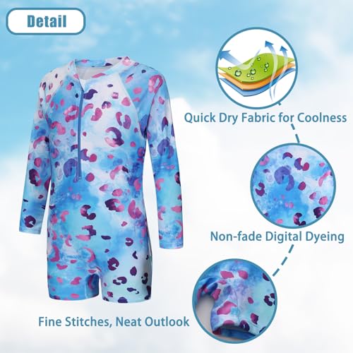 Image of Girls One Piece Rash Guard Swimsuits for Girl Long Sleeve Bathing Suits with UPF 50+ Sun Proctection Sunsuits 3-16 Years