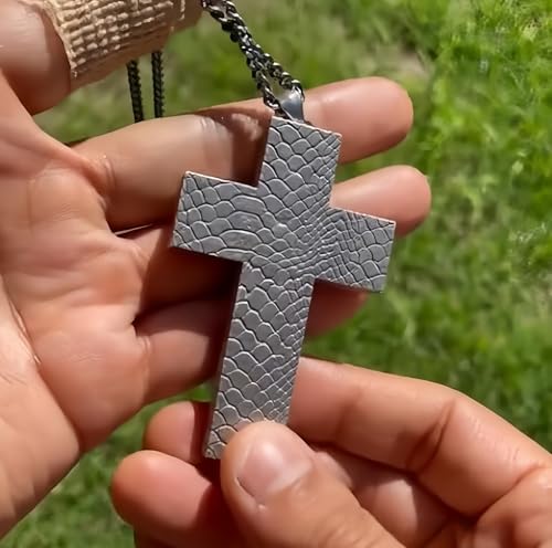 3D Printed Cross Necklace with Dark Box Ten Character Pendant, Fashion Unisex Gift Ideas, Vintage Handmade Pendant Jewellery3