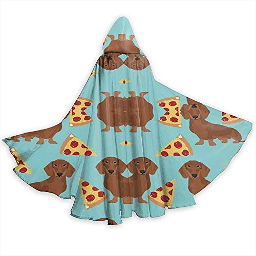 Not Applicable Mantello Deluxe,Cappa di Halloween Cappuccio,Mantello da Mago Strega,Cappotto con Cappuccio Bassotto Cappotto Rosso Pizza Dog Party,Costume da Vampiro,Mantello da Strega Diavolo Strega