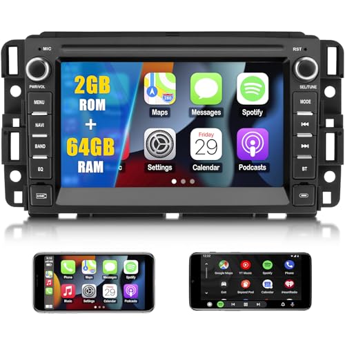 Car Radio Stereo Compatible with Chevy Silverado Tahoe GMC Sierra Yukon 2007-2013 2G+64G, Android 13 Head Unit with Wireless CarPlay Android Auto,Bluetooth,GPS Navigation,WiFi, FM,DSP, SWC