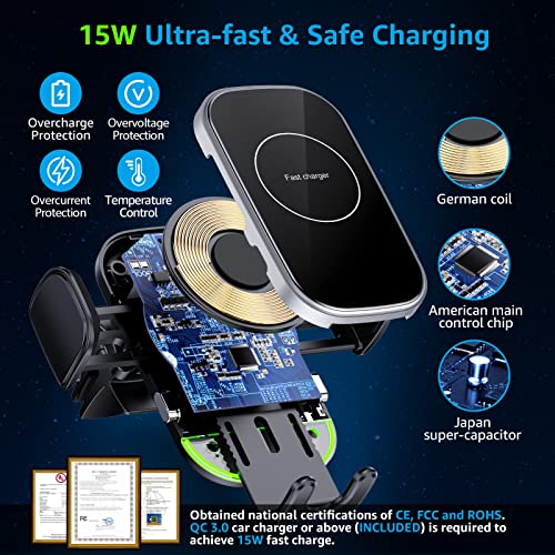Wireless-Car-Charger-Auto-Clamping-Car-Charger-Mount-15W-Fast-Charging-Air-Vent-Phone-Holder-for-iPhone-1414-Pro1313-Pro1212-Pro1111-ProXrXsX8-for-Samsung-S22S21S20-with-QC-30