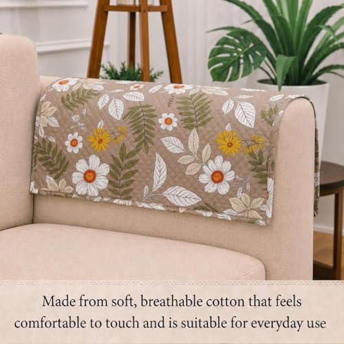 Image of STITCHNEST 'Frostvine Collection' Sofa Armrest Cover | Cotton Quilted Fabric, Washable & Durable for Modern Living (18 x 22 Inches)