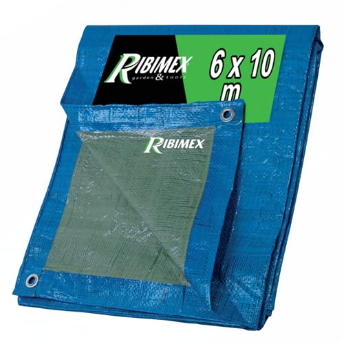 Ribimex Telo di Protezione Leggero Impermeabile 6x10 m in Polietilene, Occhielli in Alluminio, Resistente agli Agenti Atmosferici, Ideale per Uso Domestico e Campeggio - PRB06506X10