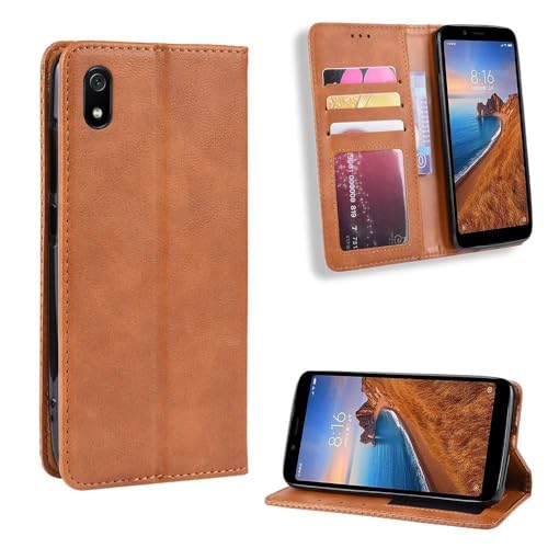 Capa para Xiaomi Redmi 7A,Retro Flip magnético,Caso de telefone de couro PU,Design de carteira com 3 slots de cartão e 1 clipe de dinheiro -Brown