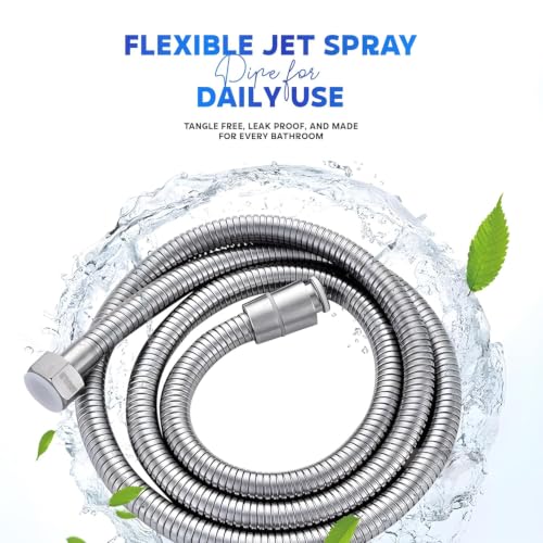 Image of Amazon Basics Pure SS 304 Stainless Steel Health Faucet Set Chrome Finish | Jet Spray Gun with Hose Pipe and Holder for Toilet | Bathroom Bidet Sprayer Kit