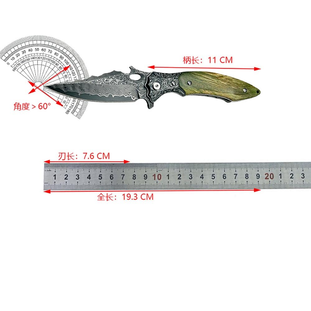 Taschenmesser scharfes Damast klappmesser klein 7.5cm VG10 damaskus stahl, Holzgriff Grün Stabilisiertes Holz Faltbar Edc tanto messer flipper Damaszener geschmiedet ‌einhandmesser, Premium Eleganz