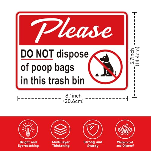 Image of 2PCS Please Do Not Dispose Poop Bags in This Trash Bin Stickers, Self-Adhesive Weatherproof Do not Throw Dog Poop Bag in The Trash Sign, Trash Can Stickers for Home,Yard,Restaurant(8 inch x 6 inch)