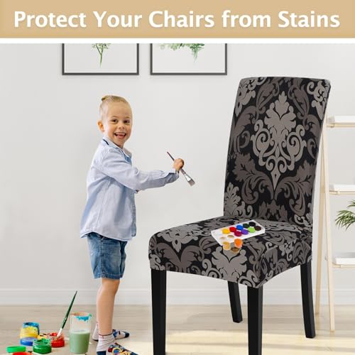 Image of SearchI Dining Room Chair Covers Slipcovers Set of 6, Spandex Super Fit Stretch Removable Washable Kitchen Parsons Chair Covers Protector for Dining Room,Hotel,Ceremony,Black /Brown