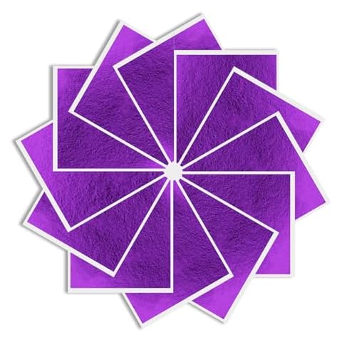 120PCS Gold Foil Leaf, 3.15 * 3.35inches Per Sheet, Multiple Colors, Used for Gilded Crafts, Painting, Home, DIY Design, Furniture Decoration (Purple) Cover