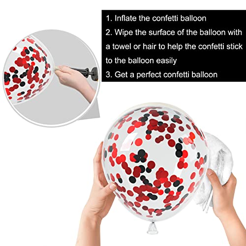 Image of TUPARKA 12 inches Black Red Confetti Balloons Kit 60 Pack Red Black and White Party Balloon for Birthday Graduation Baby Shower Wedding Anniversary Party Supplies