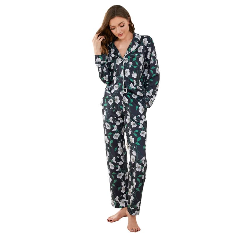 Image of LYCY Womens Pajama Sets Floral Print, Long Sleeve Button Down Pajamas Set for Women Soft Sleepwear Pjs 2 piece Loungewear
