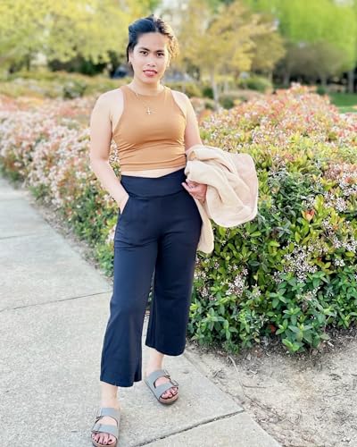 Image of G4Free Capri Pants for Women Wide Leg Yoga Dress Capris with Pockets Cross Loose Casual Work Crop Pants