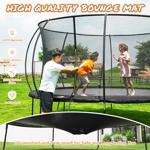 10FT 12FT 14FT 15FT 16FT Outdoor Trampoline with Enclosure Net, Heavy Duty Yard Trampolines, ASTM Approval Recreational Trampolines for Kids and Adults - Image 4