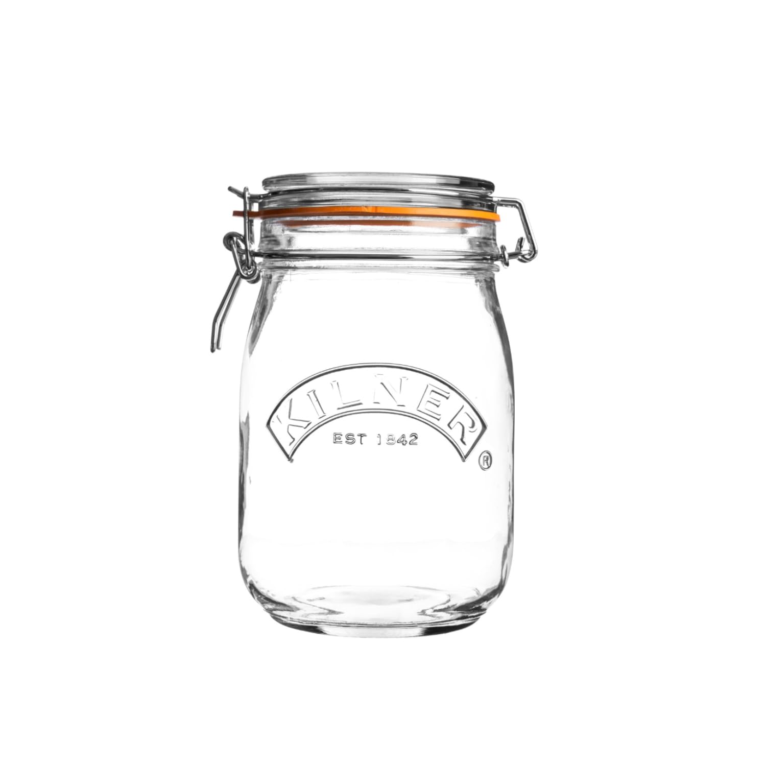 Kilner 1 L Premium Round Borosilicate Glass Clip‑Top Jar – International Airtight Food Storage Container with Wire Lock & White Lid – Leak‑Proof Premium Glass Jar for Kitchen & Pantry