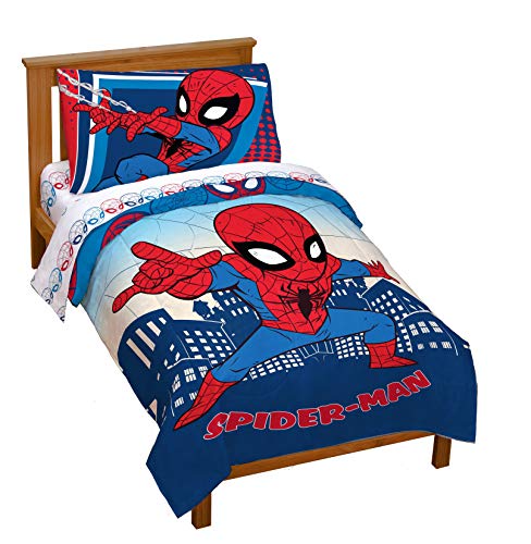 Marvel Super Hero Adventures Go Spidey 4 Piece Toddler Bed Set â€“ Super Soft Microfiber Bed Set Includes Toddler Size Comforter & Sheet Set - Bedding Features Spiderman (Official Marvel Product)