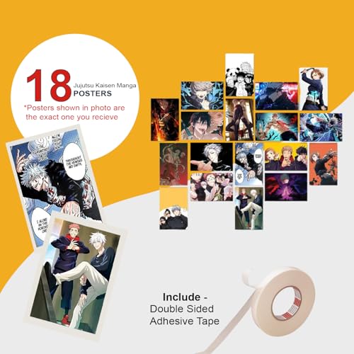 Image of ATEVON Jujutsu Kaisen Manga Wall Collage Kit - Pack of 18 Anime Posters, 300 GSM Prints for Room & Gaming Decor (6x4 Inches)