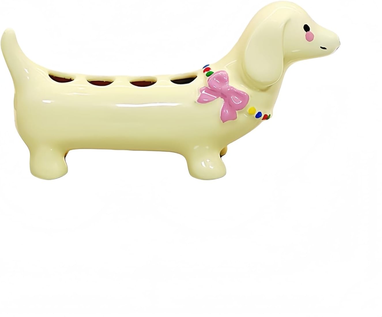 Dachshund Toothbrush Holder,Ceramic Cute Funny Animal Dachshund-Shaped Creative Electric Toothbrush Makeup Brushes Rack, Countertop Accessories for Bathroom (Yellow, Four Holes)