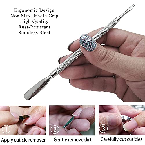 4 PC/set Double Ended Nail Pusher Remover Cuticle Manicure Pedicure Cleaner Tool Gadget nail cleaner professional manicure and cuticle pusher tool Stainless Steel image 4