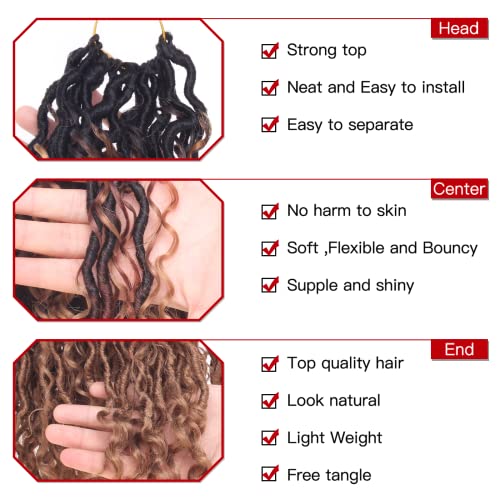 Xtrend 14Inch 8 Packs River Faux Locs Crochet Hair With Curly Hair In Middle And Ends 14Strands/pack Pre-Looped Crochet Braids 3 Tones Messy Bohemian Fuax Locs Hair Extensions 1B3027# - Image 3