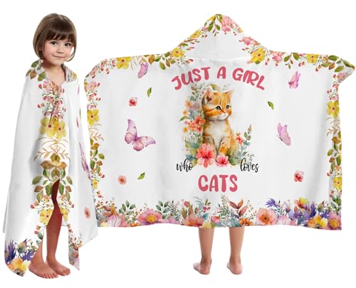 Image of Cat Hooded Bath Towels for Girls,Soft Cotton Swimming Shower Beach Blanket (Cat)