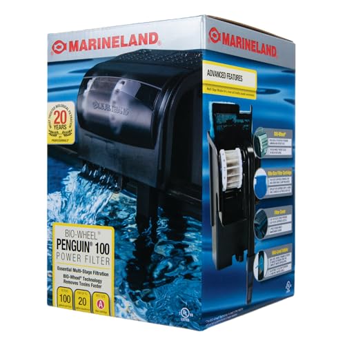 Image of Marineland Bio-Wheel Penguin 100 GPH Power Aquarium Filter, Ultra-Quiet Hang-On-Back Fish Tank Filter with Multi-Stage Filtration for Aquariums Up to 15 Gallons