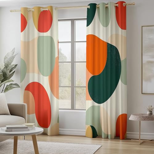 Blackout Curtains Bedroom Abstract Retro Style Graphic Pattern, Geo-Thermal Insulated Energy Efficiency Window Treatment Sets Grommet Drapes for Kids Room 52