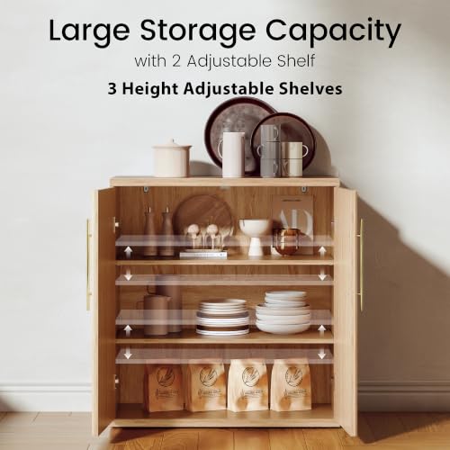 Image of Buffet Cabinet with Storage, 31.5 inch Sideboard Cabinet w /Fluted Arch Doors & Adjustable Shelves, Modern Credenza Accent Coffee Bar Console Table for Dining Room, Entryway