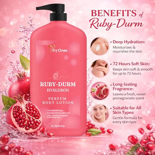 Image of Ruby-Durm Hyaluron Perfum Body Lotion with Pomegranate Fragrance, 72-Hour Moisturizing Formula for All Skin Types, 1L /33.81 fl.oz