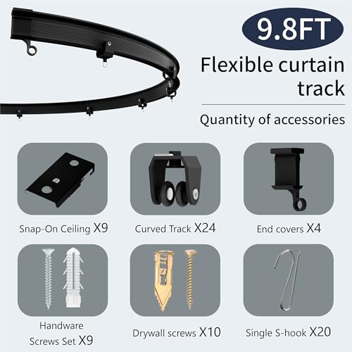 Image of Room Divider Curtains & Flexible Bendable Tracks Set,Privacy Dividers Ceiling Track Curtain Window Blackout Curtains for Living Room Bedroom (W100 x H84 in 1 Panel Black Drape & Black Rail)