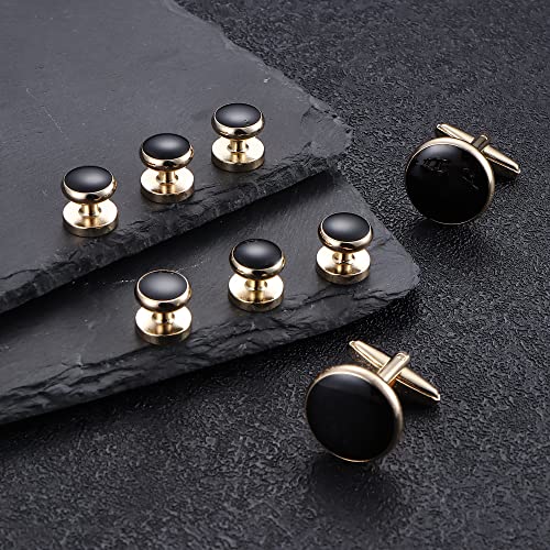 Orazio CB02 Cuff Links Mens Stainless Steel Cuff Links And Studs Set Gold Black Cufflinks For Men Tuxedo Studs Buttons For Formal Kit Business Or Wedding Shirts thumb #4