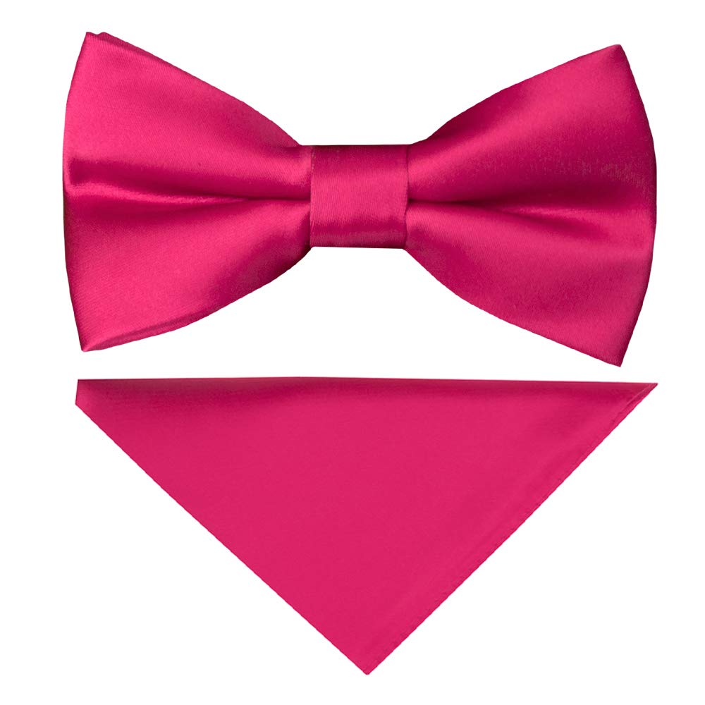 TIES R US Handmade Cerise Pink Mens Bow Tie and Pocket Square Set