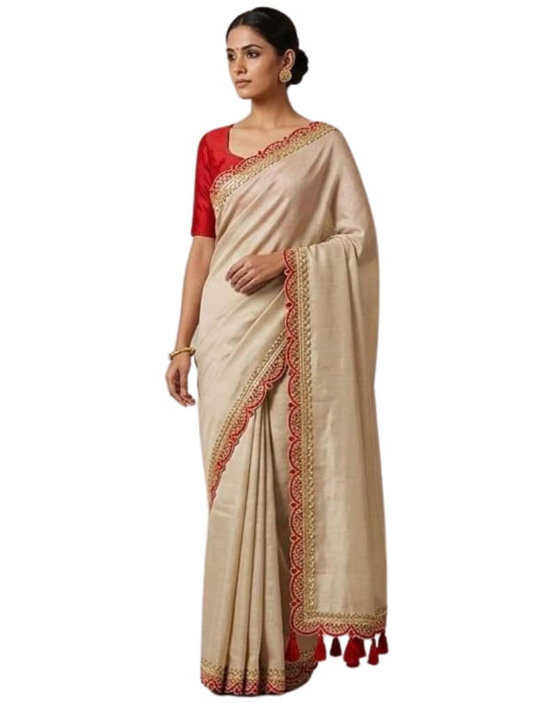Women’s Silk Saree with Blouse Piece | Plain Elegant Saree with Embroidered Scallop Lace Border & Tassels - Review, Price and Buying Guide