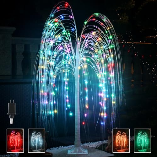 Fanshunlite 5FT Lighted Weeping Willow Tree with 216 LED 18-Color Changing Fairy Lights, Artificial...