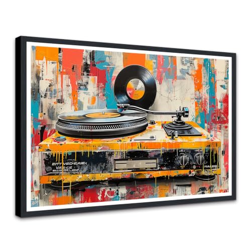 Novatique Retro Music Wall Art Vinyl Records Wall Art Cool Art Record Player Decor Print Minimalist Tape Music Posters Framed for Men and Woman Living Room Bedroom,12x16inch