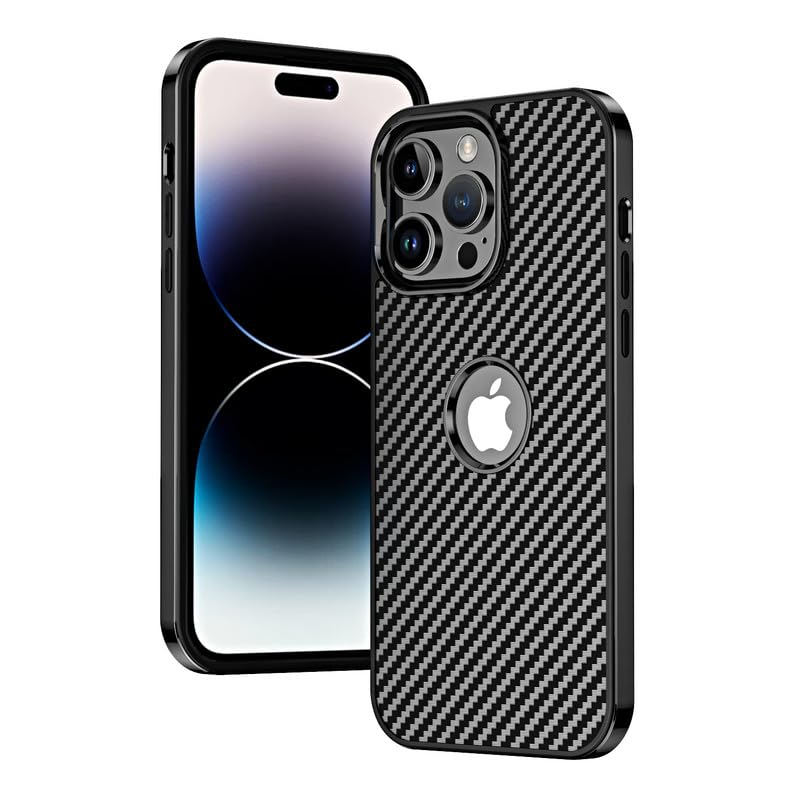 LuxuryKase Carbon Fiber Electroplated Shockproof Hybrid Hard Case for Iphone 13 Pro Max (PC | Black)