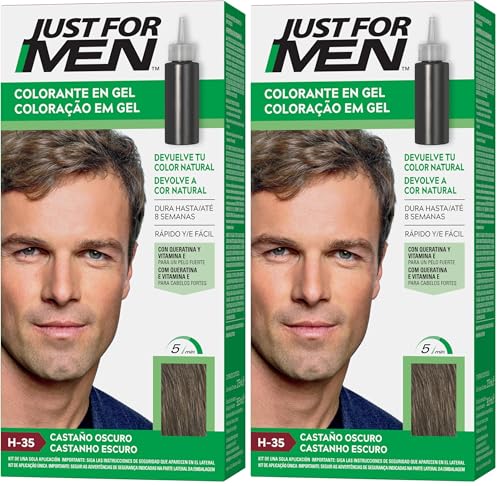 Just For Men Colorante en Gel, Tinte Pelo Hombre Moreno, Cubre Solo Las Canas, Restaurando El Color Original Para Una Apariencia Natural - H35 (Paquete de 2)