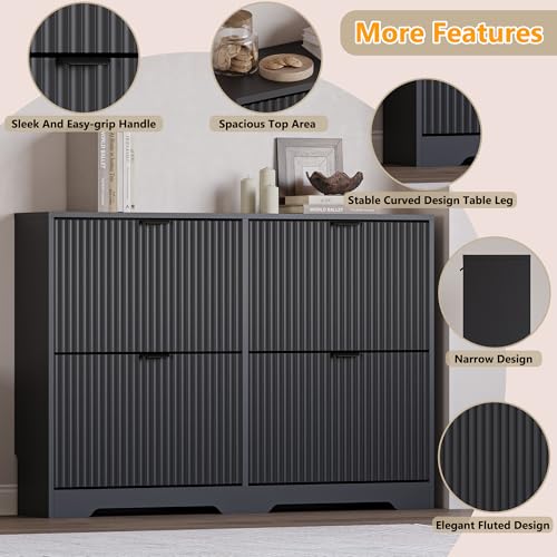 Image of BORNOON Large Shoe Cabinet for Entryway, Shoe Rack Cabinet with 4 Flip Drawer and Adjustable Shelves for Small Apartment, Foyer