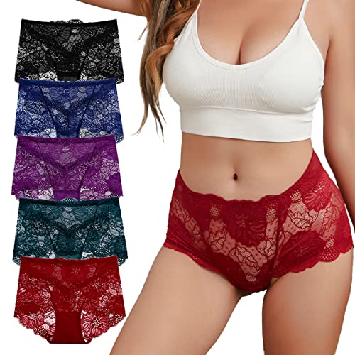 Womens Sexy Underwear Lace Panties High Waisted Plus Size Ladies Brief for Women 5-Pack