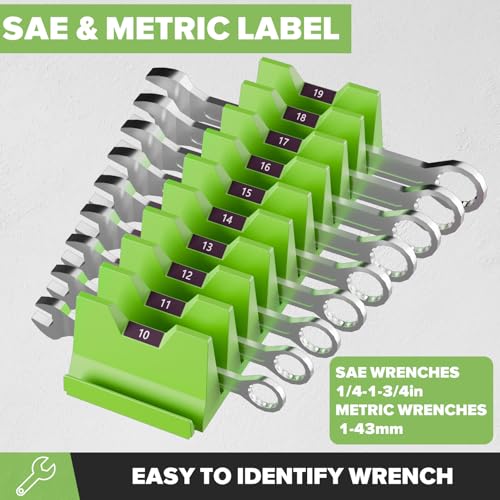 80PCS Modular Wrench Organizer Wrench Holder - Wrench Tool Organizers for Tool Drawer Storage, Wrench Storage Set with Metric & SAE Label, Wrench Rack Tool Gift for Professional Mechanics Men, Green